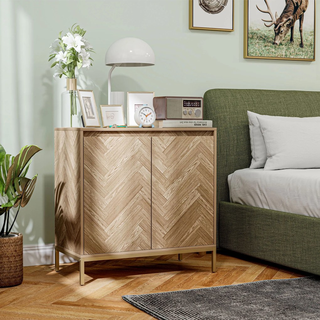 HOMCOM Mobilier de depozitare bufet cu 2 uși în șevalet, raft reglabil și picioare din oțel, dim. 78 x 40 x 78 cm, stejar | Aosom Romania