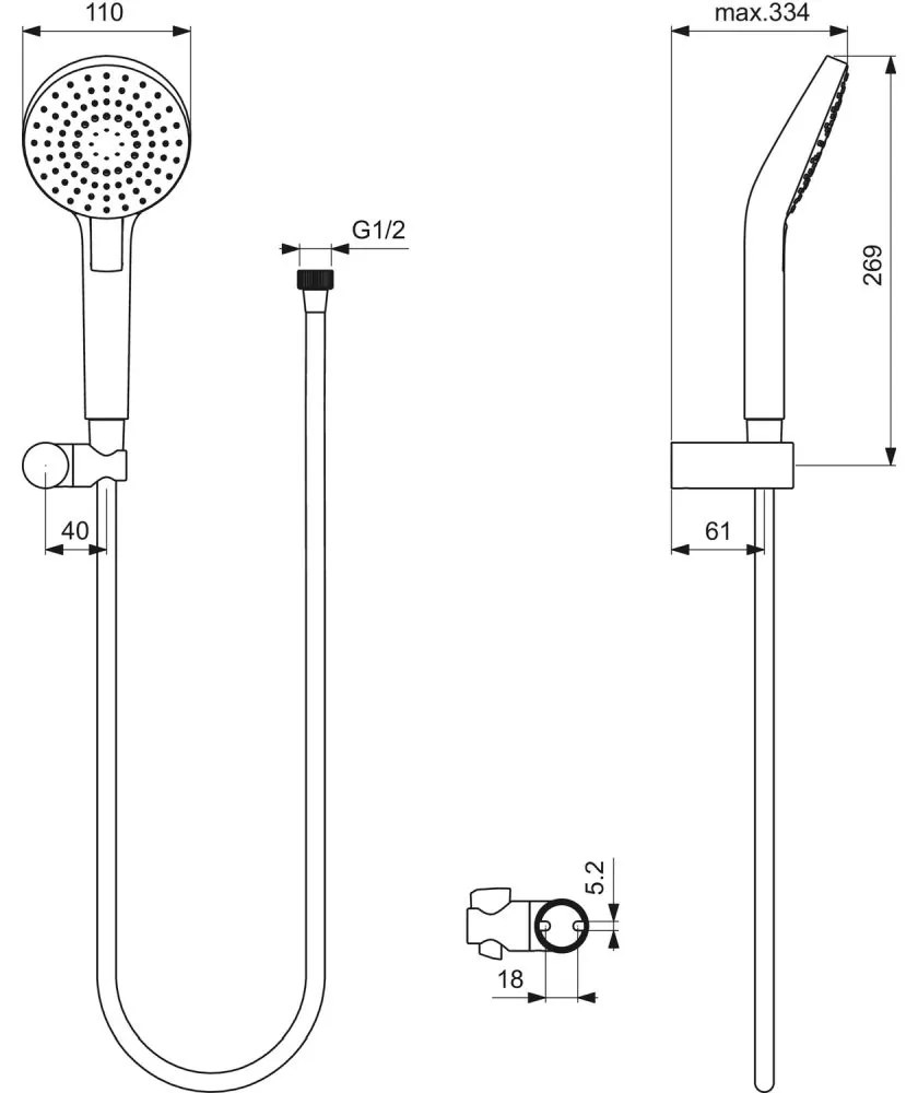 Set de dus Ideal Standard IdealRain Evo Round cu para dus 3 functii, furtun si agatatoare, crom lucios