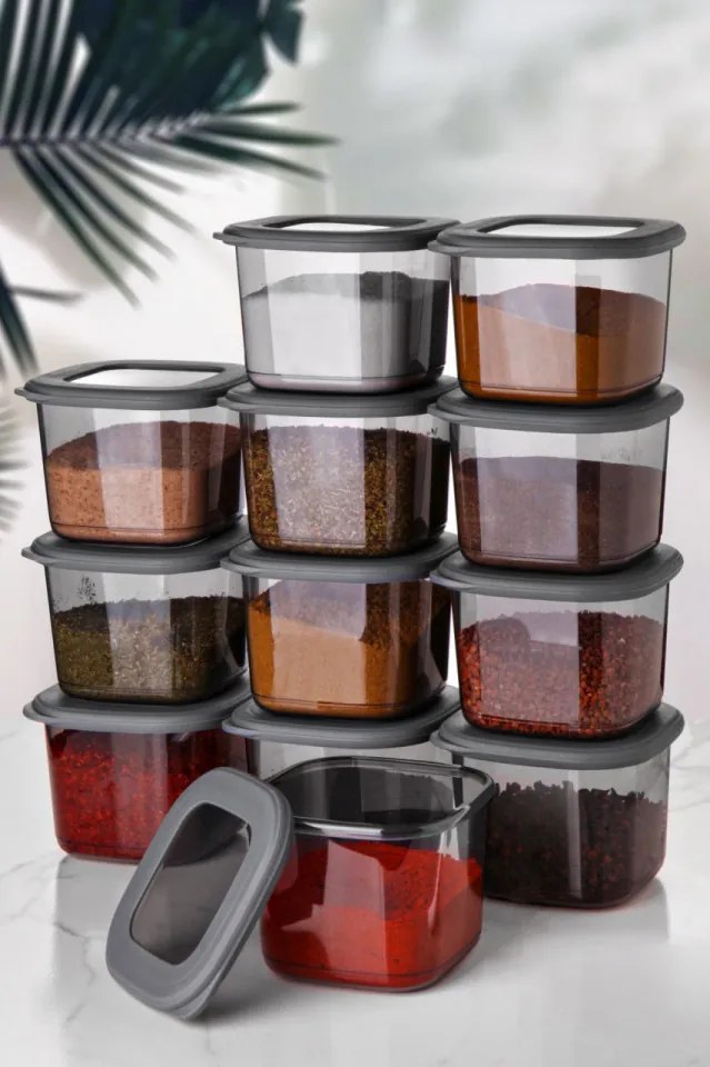 Set 12 Cutii Depozitare 550 ml, Plastic, BNM, Gri