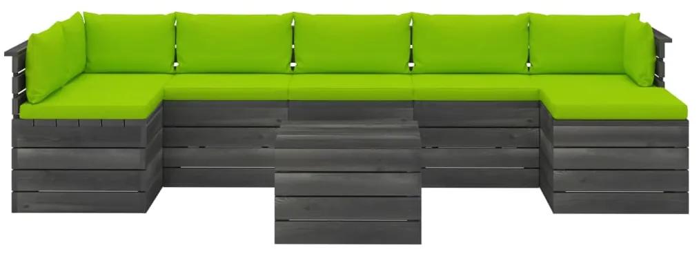 Set mobilier gradina paleti cu perne, 8 piese, lemn masiv pin verde aprins, 8