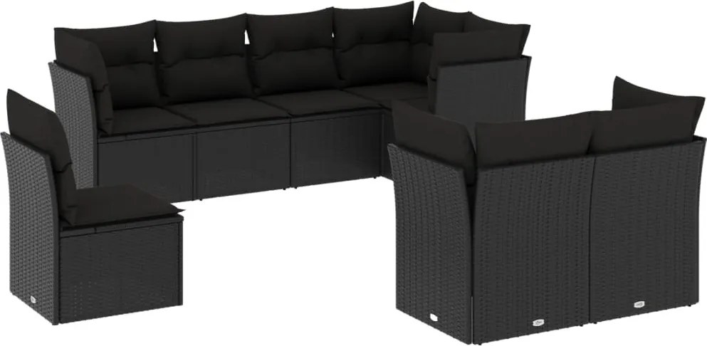 vidaXL Set mobilier de grădină cu perne, 8 piese, negru, poliratan