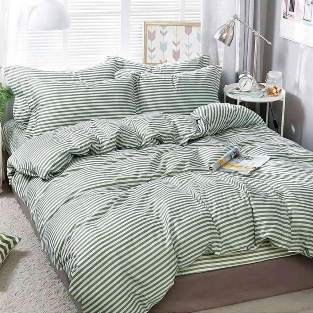 Lenjerie de pat cu elastic, policoton, pat 2 persoane, verde, 4 piese, E-79