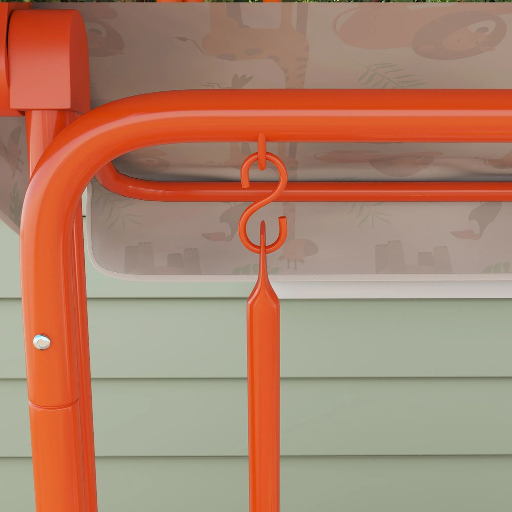 AIYAPLAY Leagăn pentru Copii cu 2 Locuri, Acoperiș Reglabil și Curele de Siguranță, Leagăn pentru Grădină și Interior din Oțel și Material Oxford, Max 60 kg, 112x75x120 cm, Portocaliu | Aosom Romania