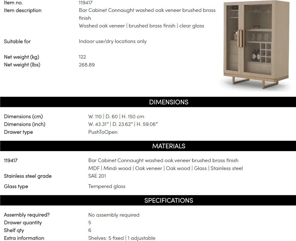 Bufet, Bar design LUX, Furnir de stejar albit, Connaught