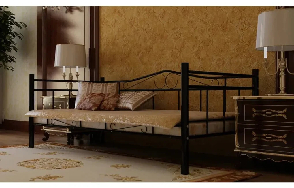 60584 vidaXL Cadru pat de zi, negru, 90 x 200 cm, metal