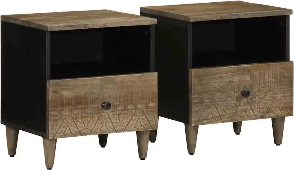 vidaXL Noptiere 2 buc Gri deschis 40x33x46 cm Lemn masiv de mango