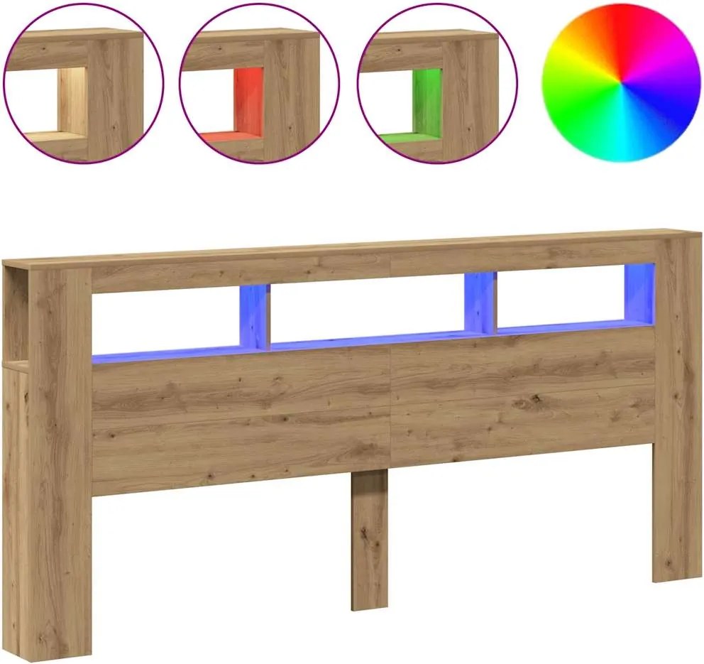 vidaXL Tăblie de pat cu LED, stejar artizanal, 220x18,5x103,5 cm, lemn