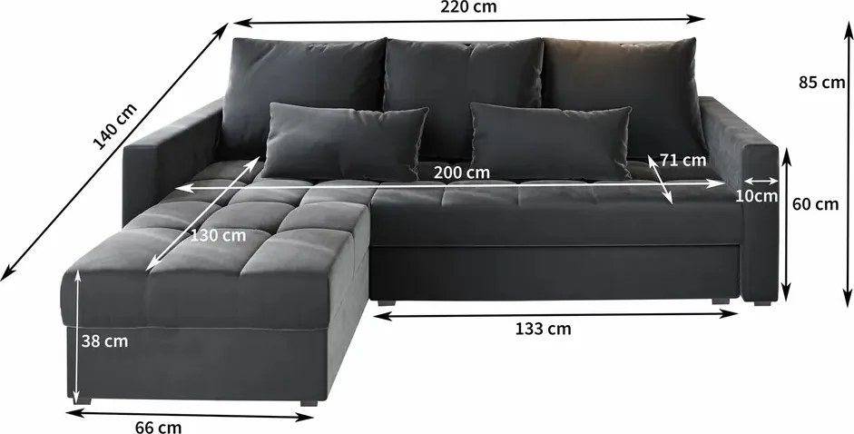 Canapea coltar extensibil ZENOVA 220 x 140 cm, reversibila – mustar