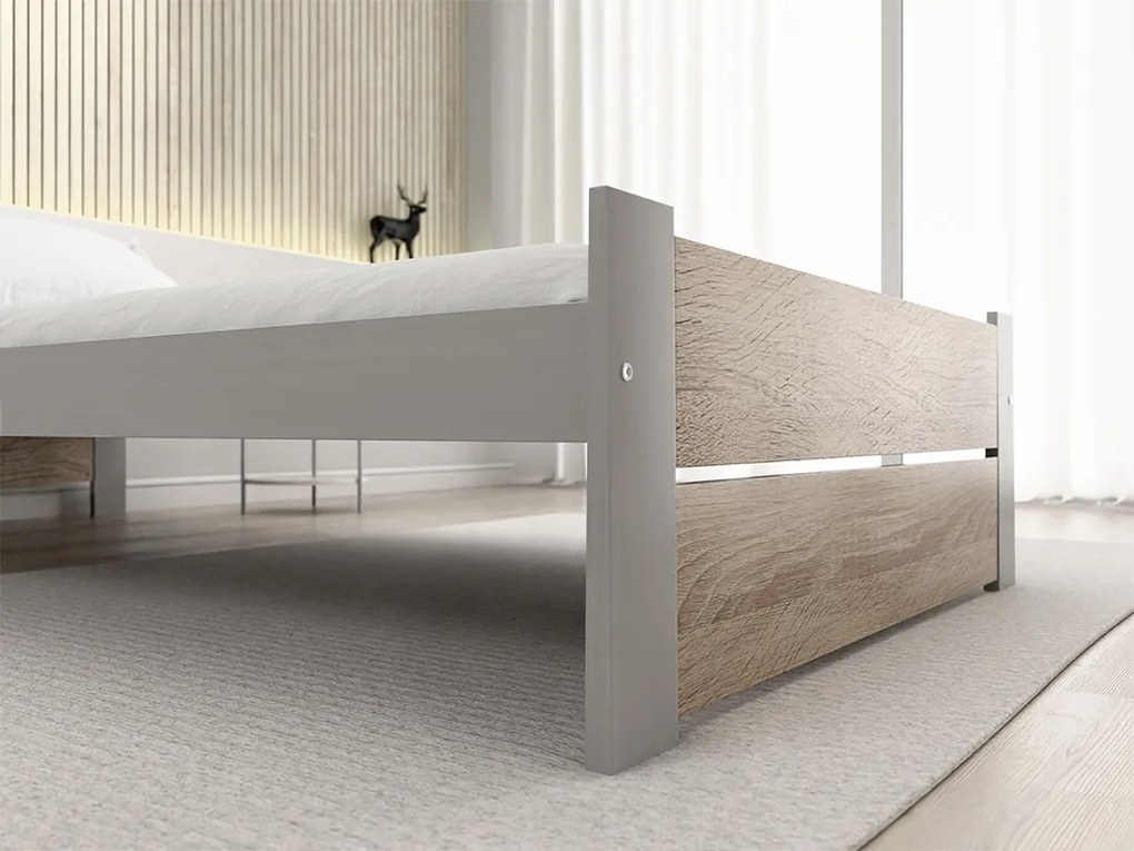 Pat de o persoana IKAROS DOUBLE 90 x 200 cm, stejar sonoma/gri Saltele: Cu saltele Deluxe 10 cm, Somiera pat: Cu lamele curbate