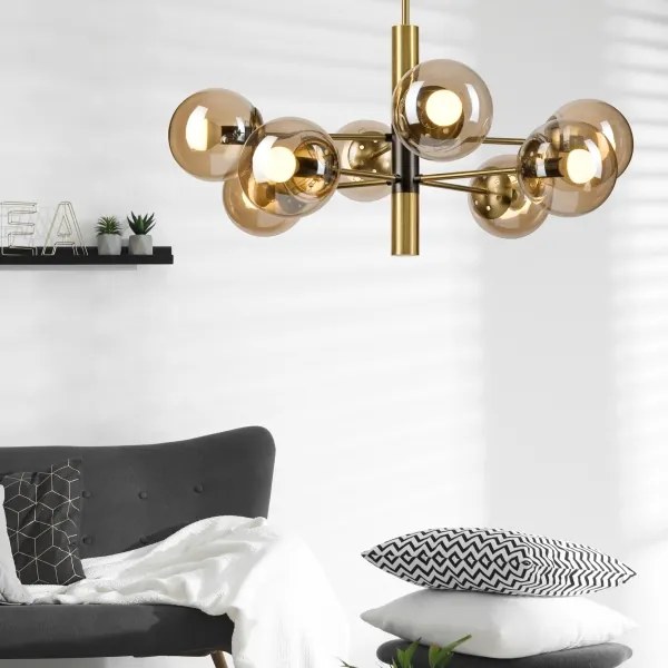 Lustră pe tijă ROLLO 8xE14/5W/230V auriu/fumuriu