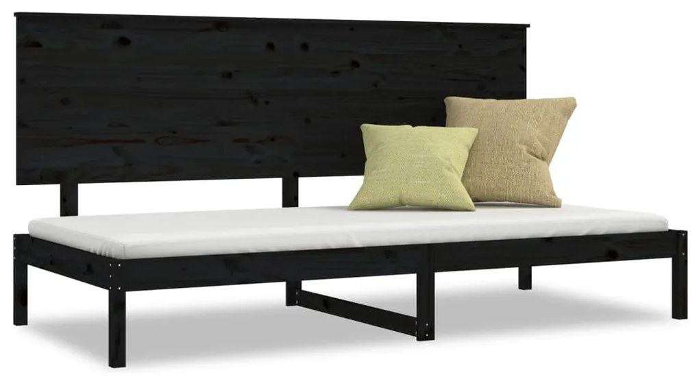 3108136 vidaXL Pat de zi, negru, 90x200 cm, lemn masiv de pin