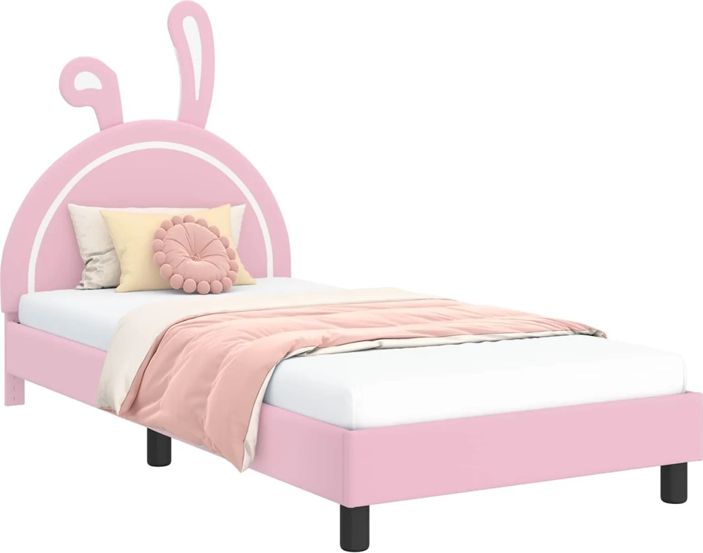 vidaXL Cadru de pat pentru copii cu spătar Roz 90 x 200 cm PU