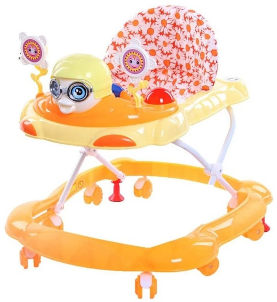 Premergator Reglabil in 3 Trepte Aviator™ , cu melodii si lumini, 8 roti, Portocaliu