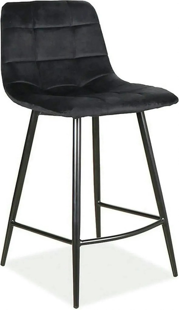 Scaun bar MILA H-2, negru, stofa catifelata/metal, 43x38x87 cm