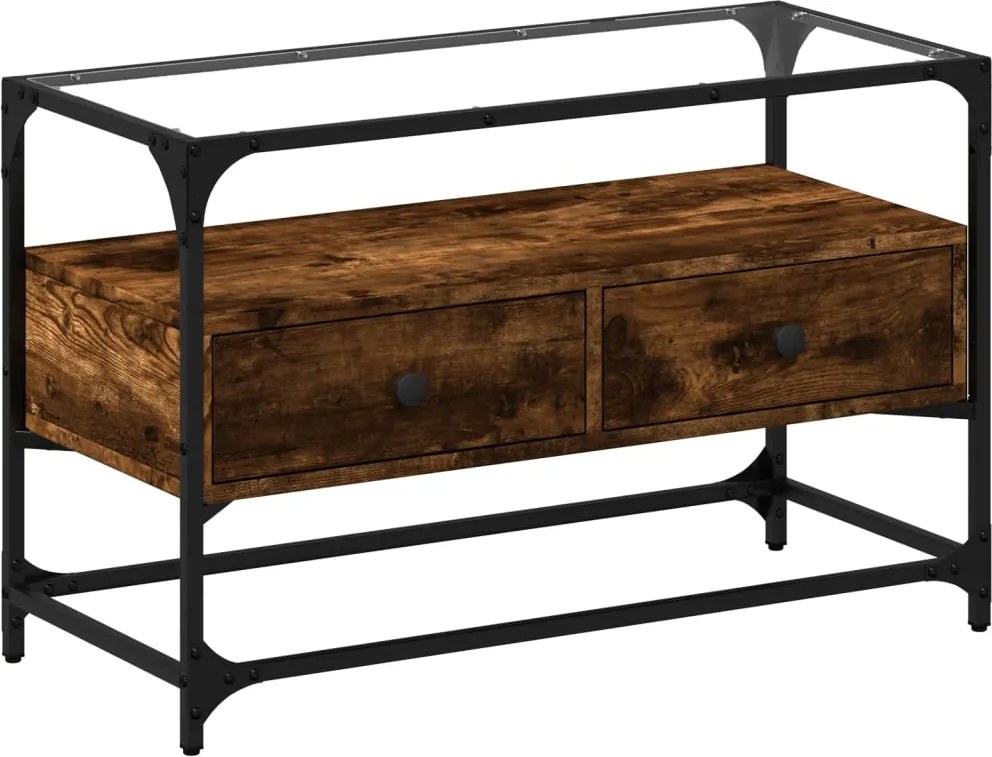 vidaXL Dulap TV blat sticlă stejar fumuriu 80x35x51 cm lemn prelucrat