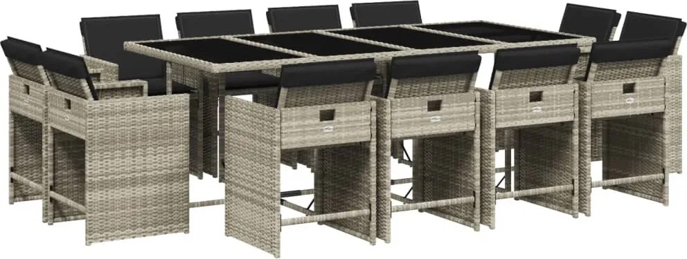 vidaXL Set mobilier de grădină cu perne 13 piese gri deschis poliratan