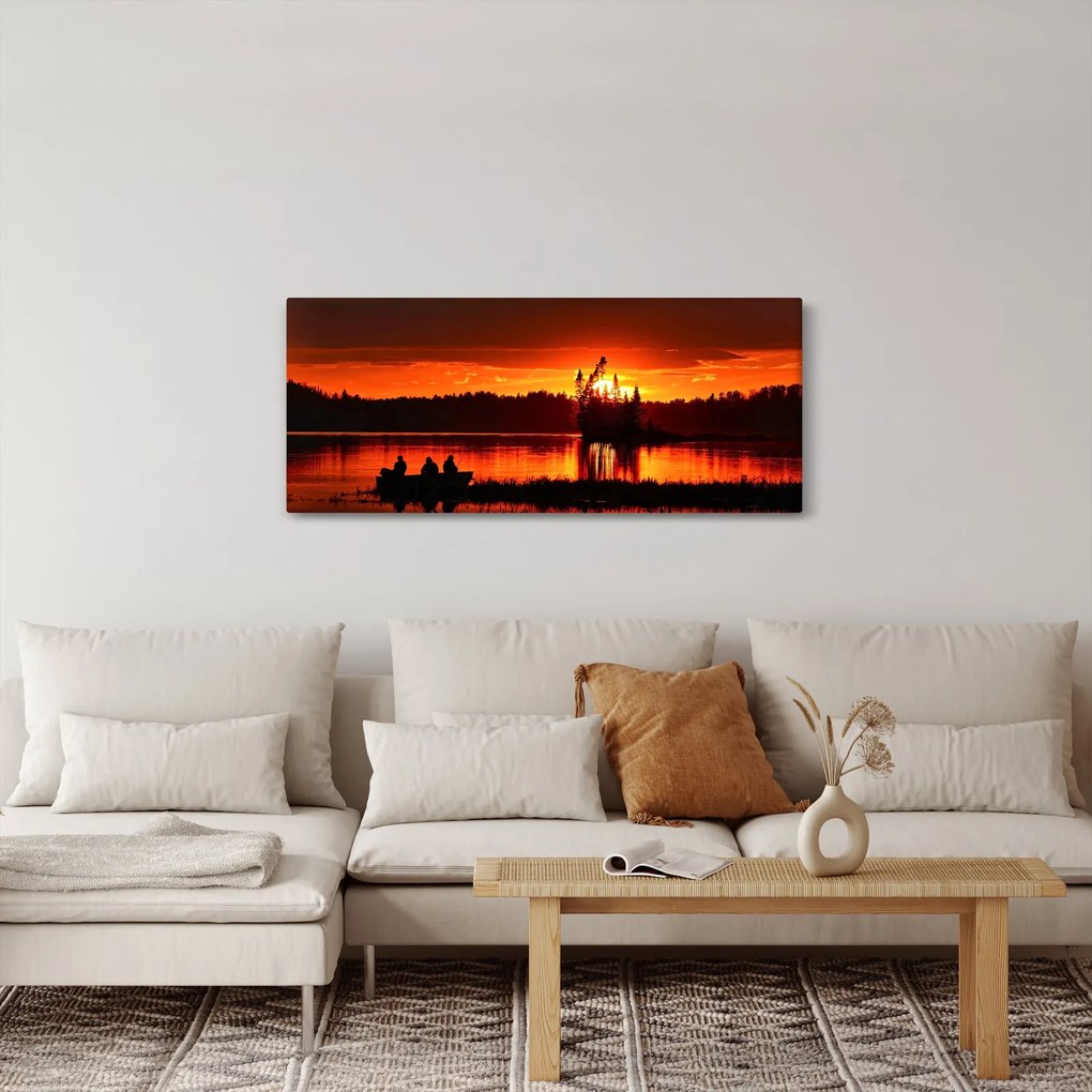 Tablou - Pescari pe lac (120x50 cm)