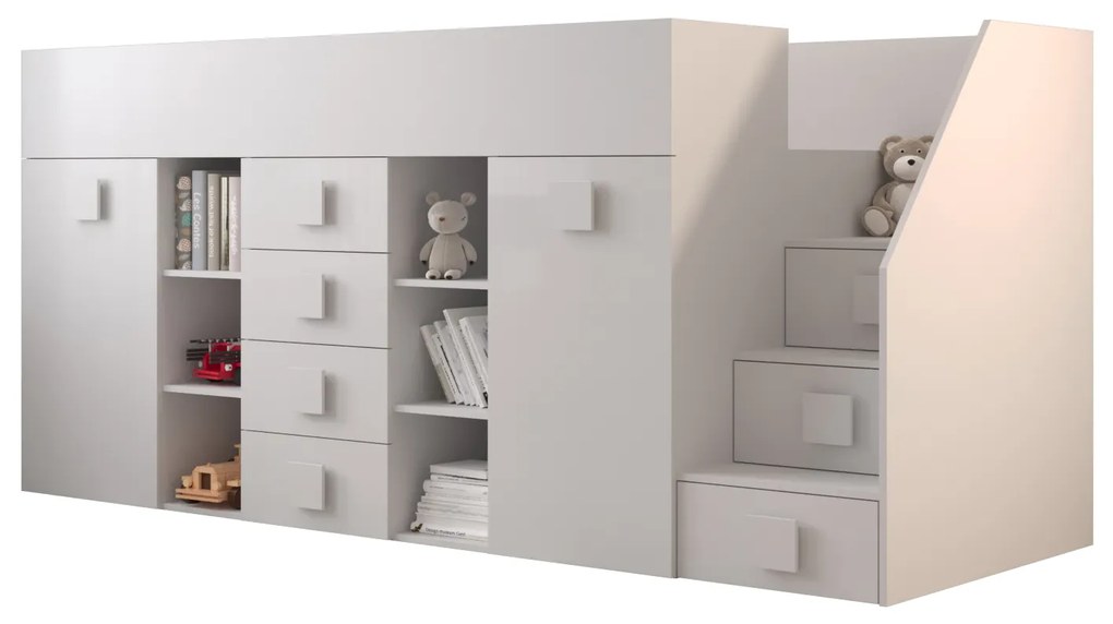 Pat multifuncțional 90 cm Toreno 3 (Alb + alb lucios + mânere alb lucios) (D). 1083330