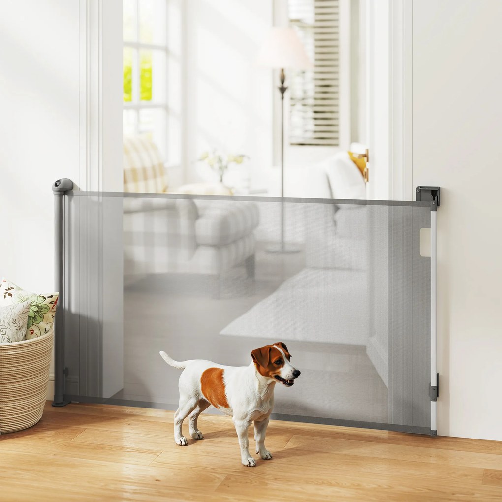 PawHut Bariera retractabila pentru caine de la 0 la 149 cm cu blocare automata - gri | Aosom Romania