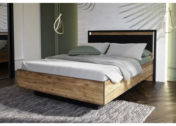 Pat dublu cu spațiu de depozitare OREN 140x200 cm, maro/negru