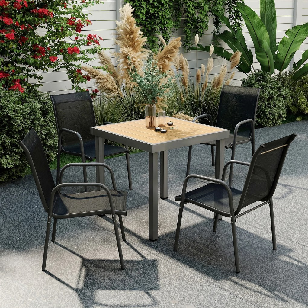 Outsunny Set de 4 Scaune Outsunny de Grădină Empilabile cu Spătar Înalt pentru Exterior | Aosom Romania