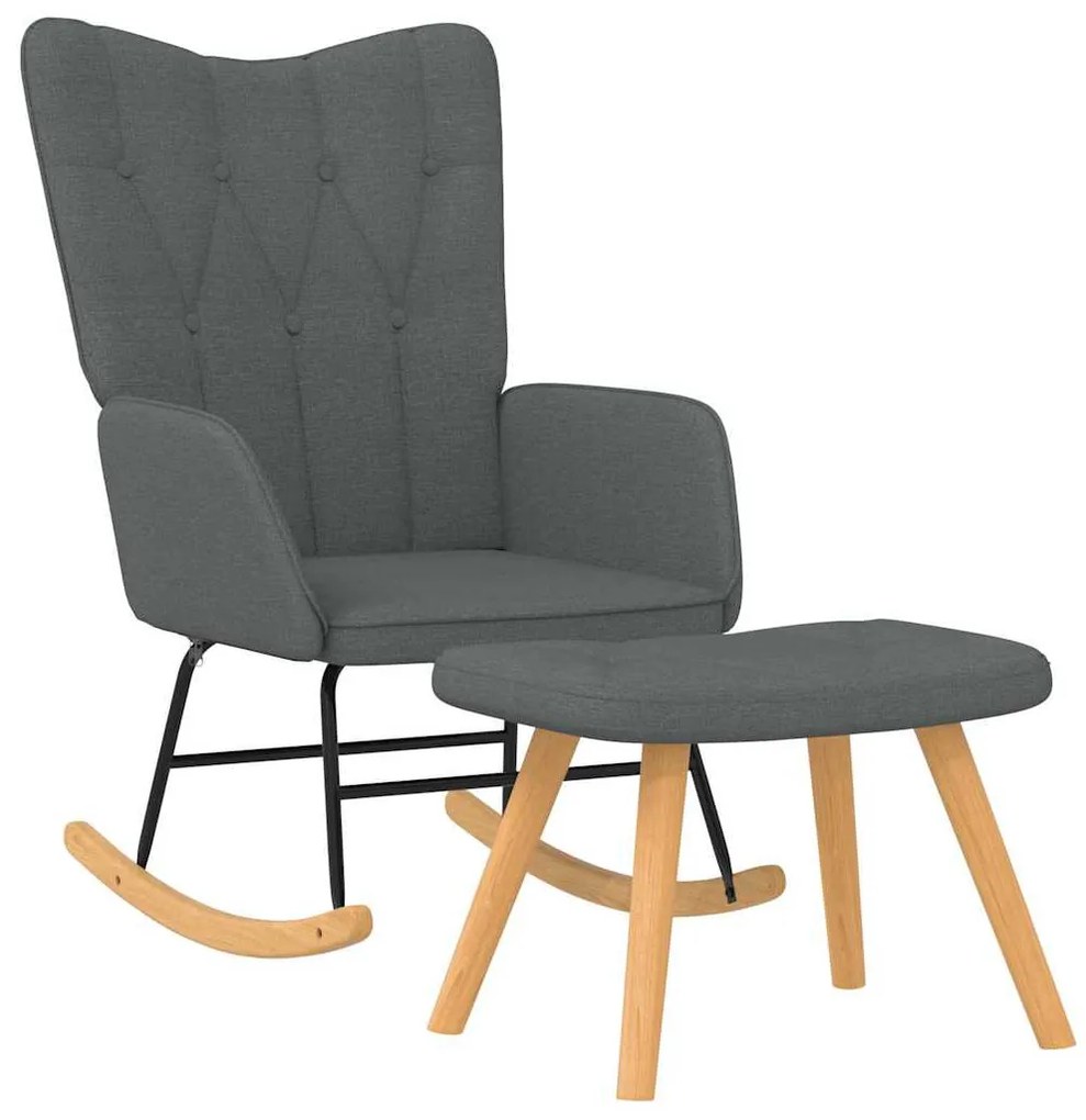 327623 vidaXL Scaun balansoar cu taburet, gri închis, textil