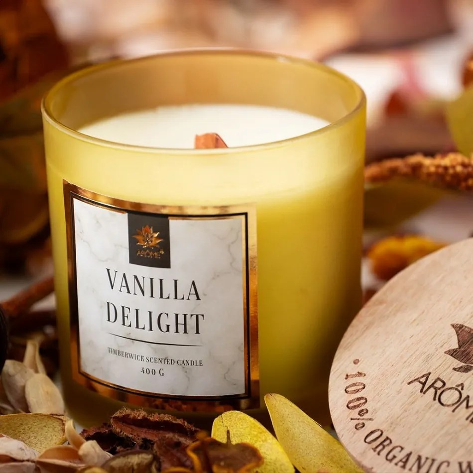 Lumânare de soia cu fitil din lemn Arome Vanilla delight, 400 g