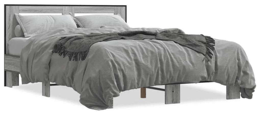 3280125 vidaXL Cadru de pat, gri sonoma, 135x190 cm, lemn prelucrat și metal