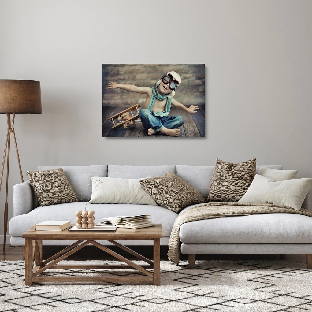 Tablou pe sticlă - Tânăr aviator (70x50 cm)