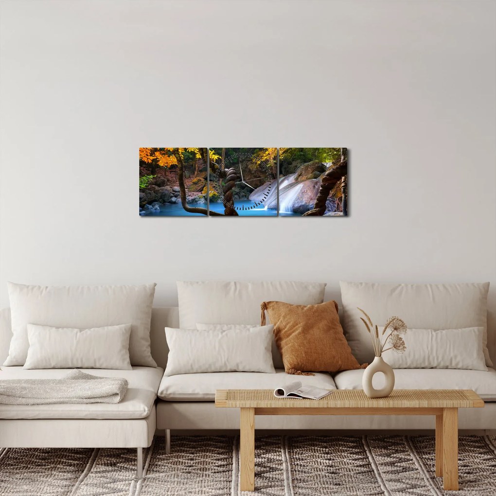 Tablou - Cascade din Asia (cu ceas) (90x30 cm)
