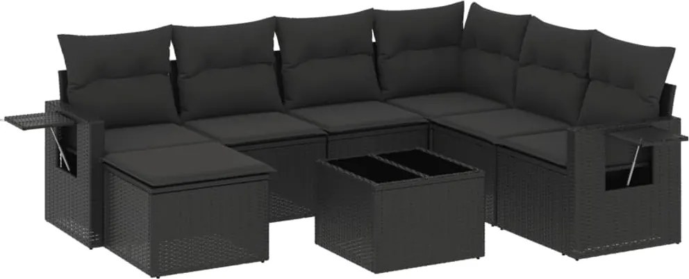 vidaXL Set mobilier de grădină cu perne, 8 piese, negru, poliratan