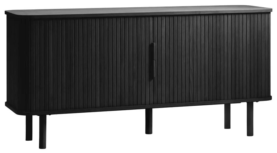 Comodă neagră joasă cu aspect de lemn de stejar cu ușă glisantă 76x160 cm Cavo – Unique Furniture