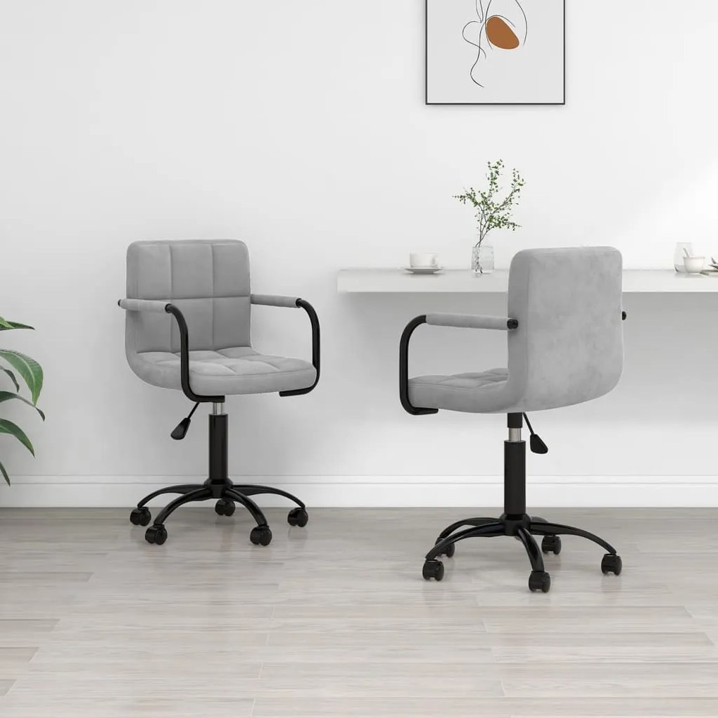 vidaXL Scaune rotative de bucătărie, 2 buc., gri deschis, catifea