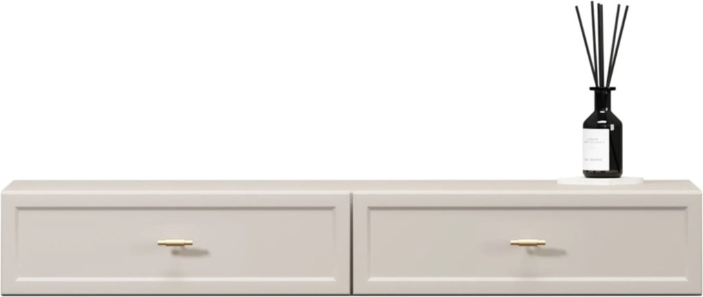 Consolă suspendată cu sertare Lorini 100 cm - cașmir / mânere aurii T-bar