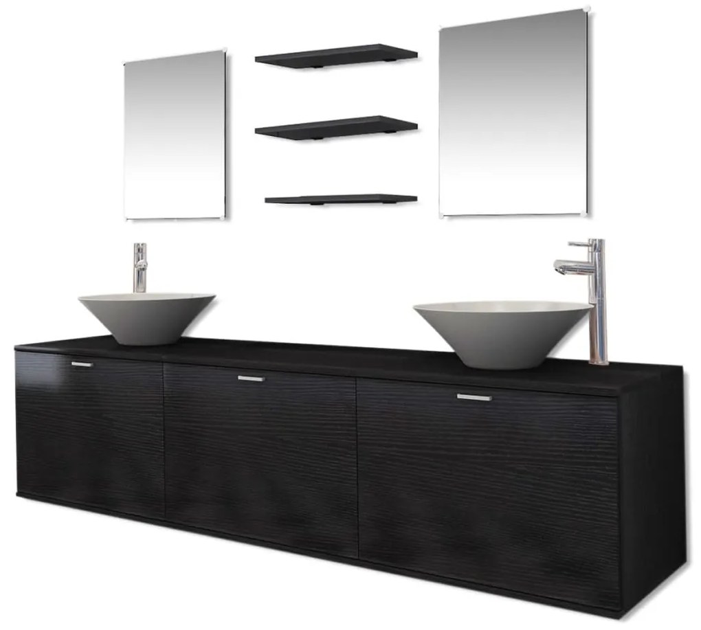 273691 vidaXL Set mobilier baie 10 piese cu chiuvete și robinete incluse, Negru