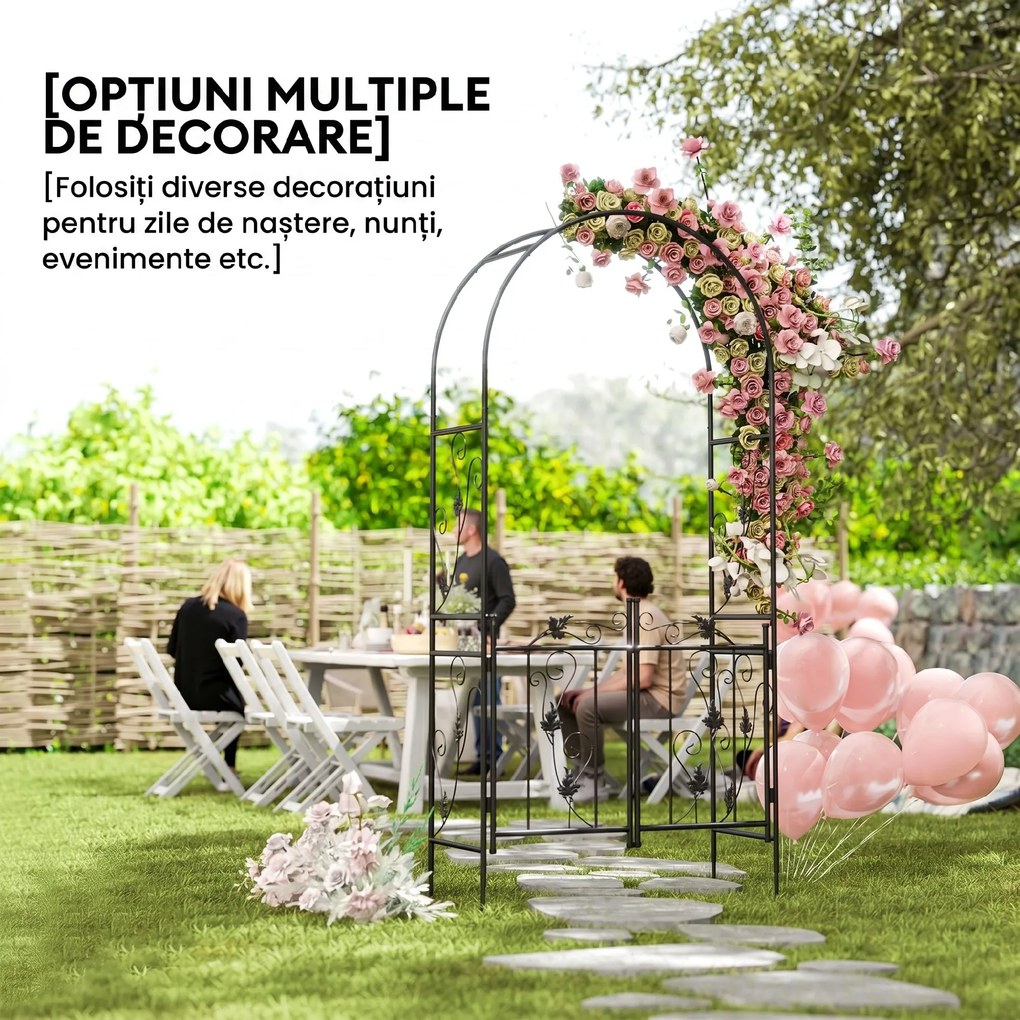 Outsunny Arc de Grădină cu Poartă și Grilaj pentru Plante Cățărătoare, 2,2x1 m, Negru | Aosom Romania