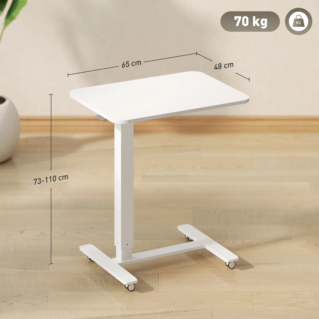 HOMCOM Birou in picioare reglabil in inaltime cu 4 roti C-Forma 65 cm x 48 cm x 73-110 cm Alb | Aosom Romania