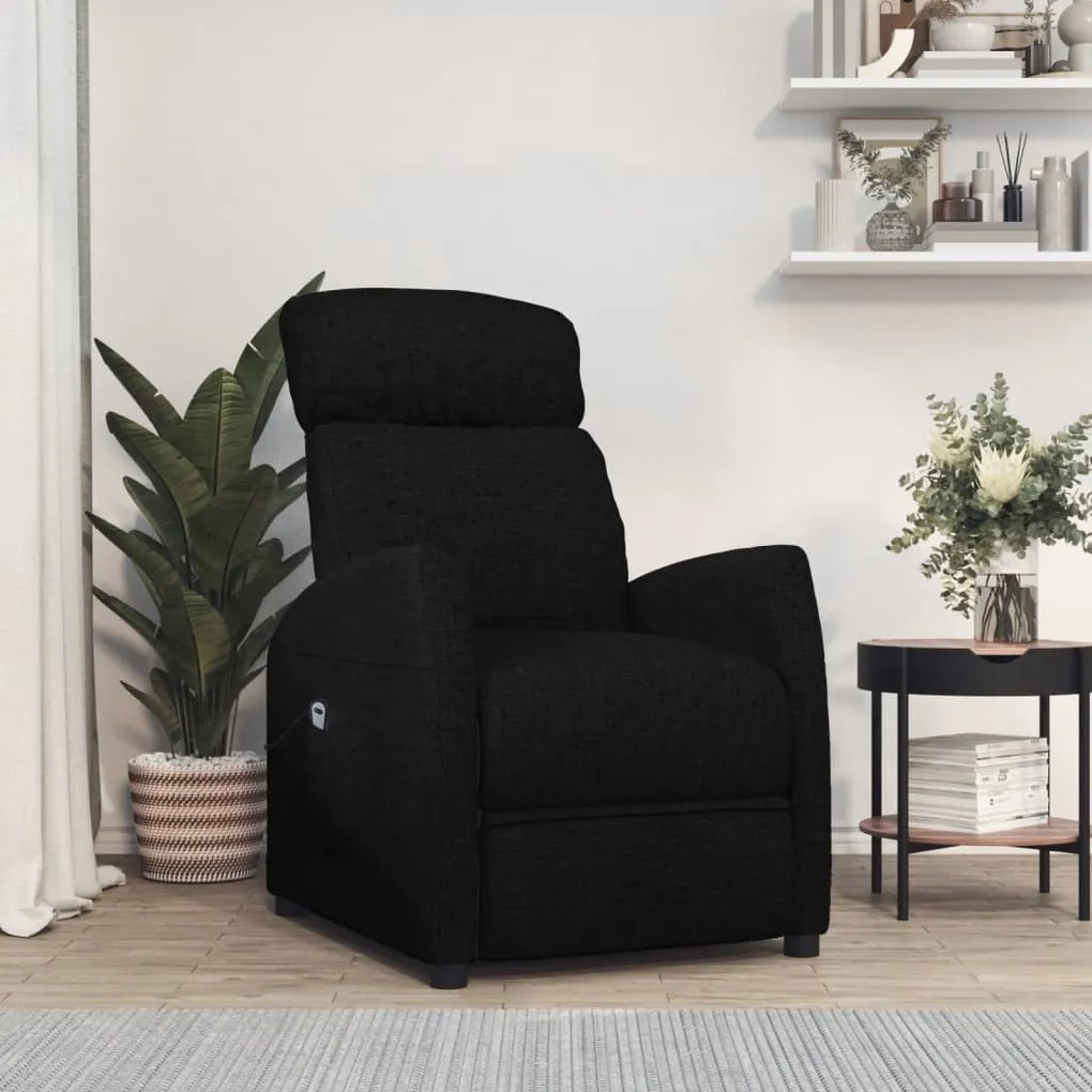 3073638 vidaXL Fotoliu rabatabil electric, negru, material textil
