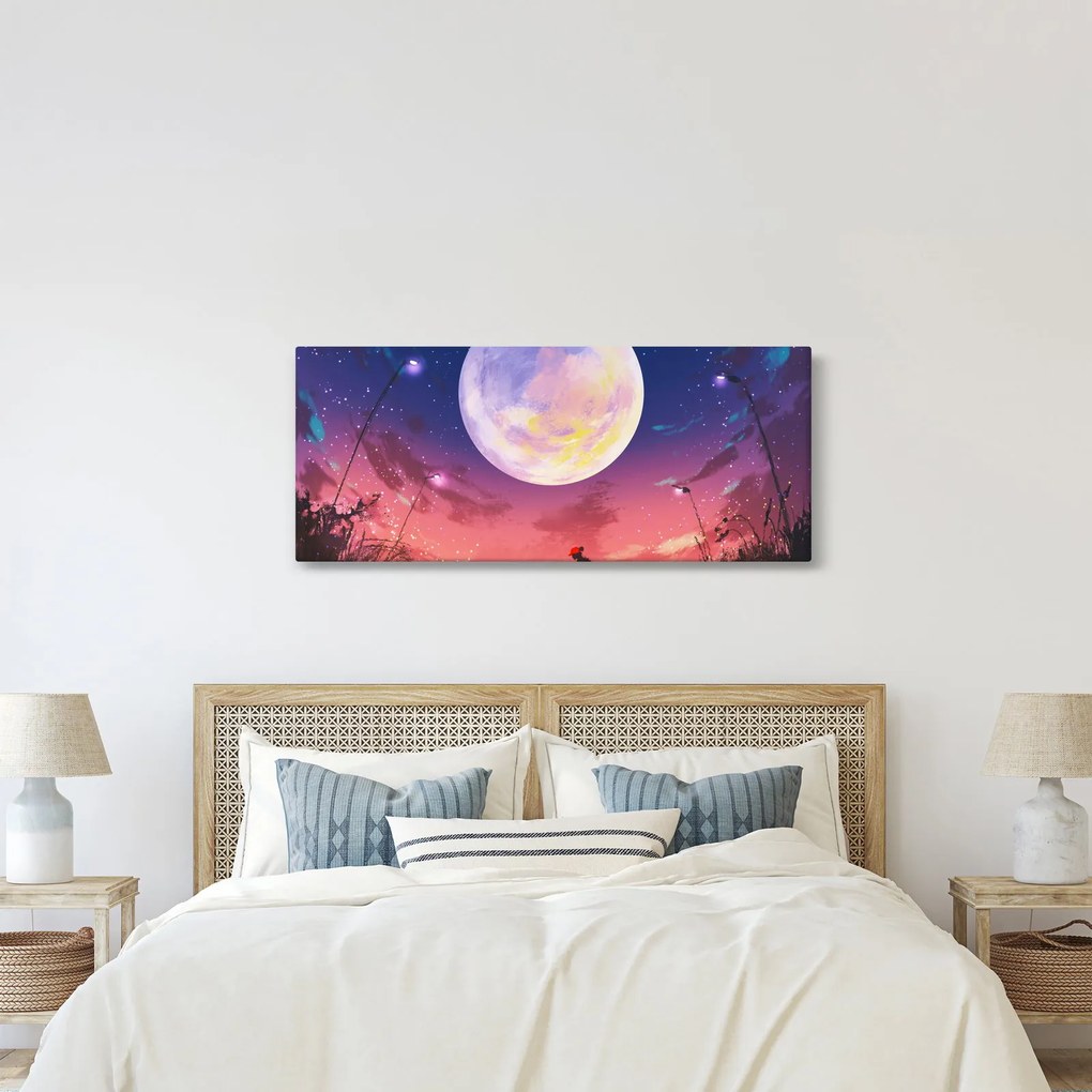 Tablou - Femeie și câine pe lună plină (120x50 cm)
