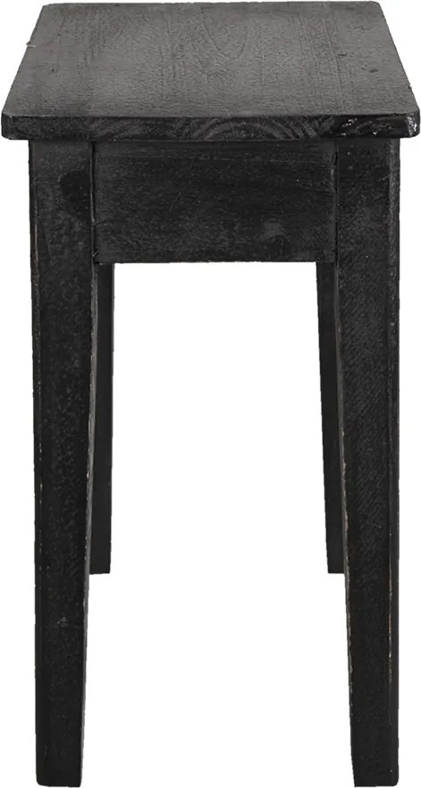 Măsuță laterală îngustă din lemn masiv, negru, cu blat dreptunghiular și picioare drepte, finisaj patinat, 43 x 36 x 25 cm, „Rasty”