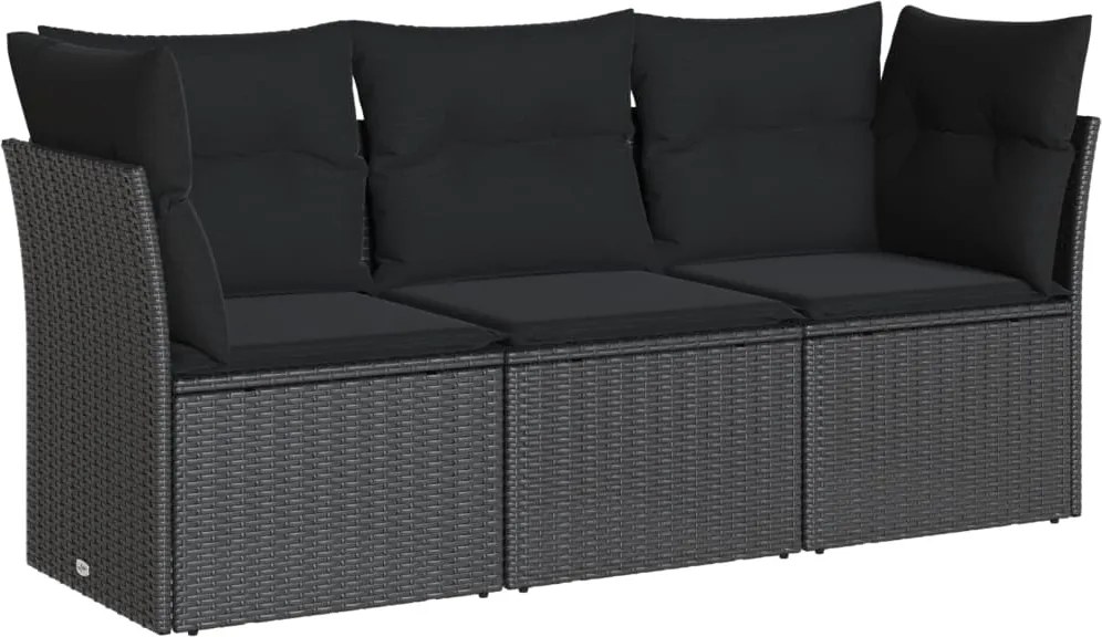 vidaXL Set mobilier de grădină cu perne, 3 piese, negru, poliratan