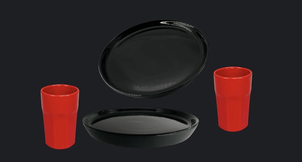 Set Cadou Vulcano Sarbatori 4 piese ( 2 Farfurii Vulcano 20 cm, 2 Pahare Rosii 330ml)