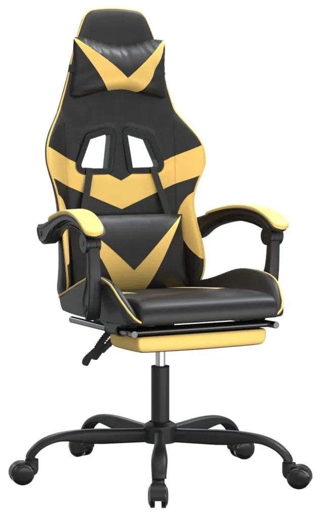 3143856 vidaXL Scaun de gaming cu suport picioare negru/auriu, piele ecologică