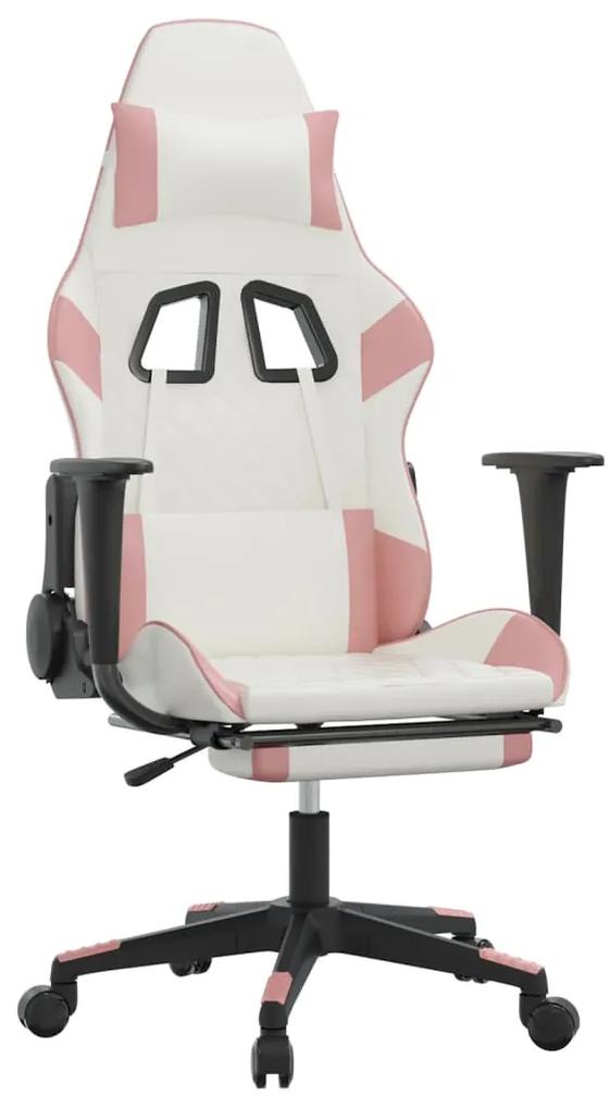 345530 vidaXL Scaun gaming de masaj/suport picioare, alb/roz, piele ecologică