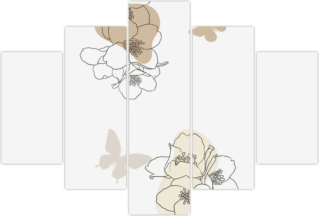 Tablou - Flori bej cu fluture N⁰2 (150x105 cm)