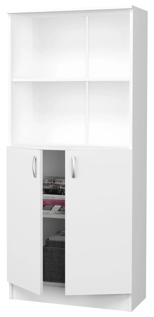 Biblioteca Flint, cu Usi Inferioare si O Polita, Alba, 70 x 32 x 159 cm