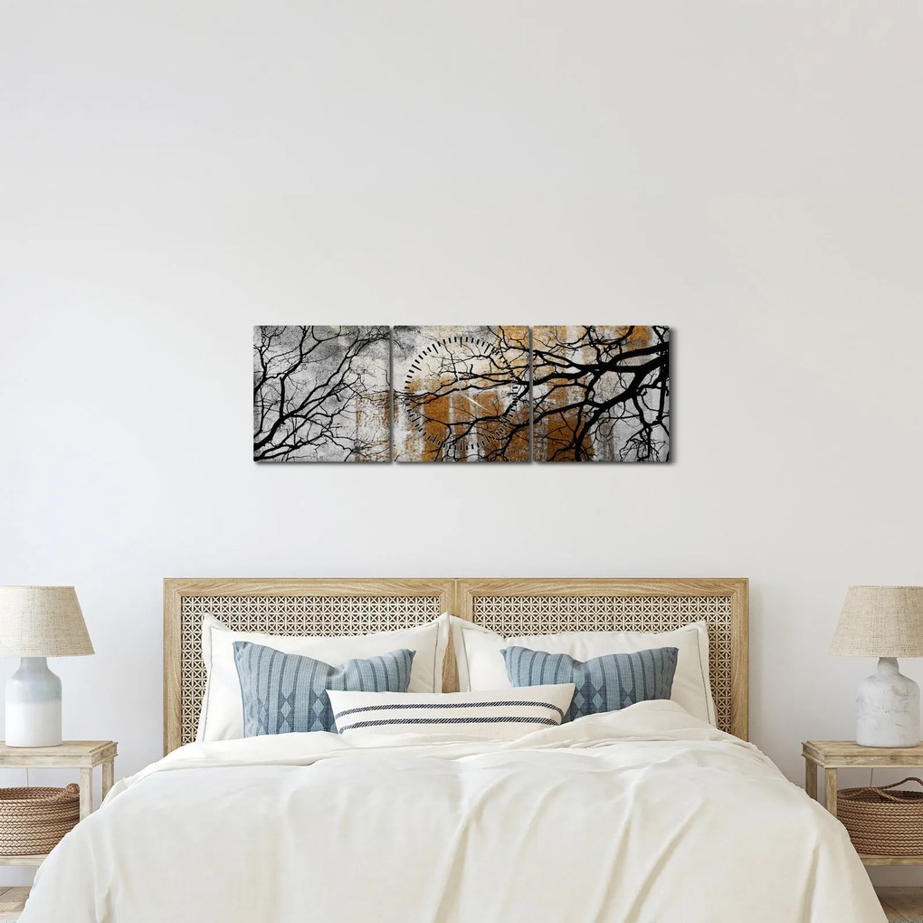 Tablou - Siluetă copac (cu ceas) (90x30 cm)