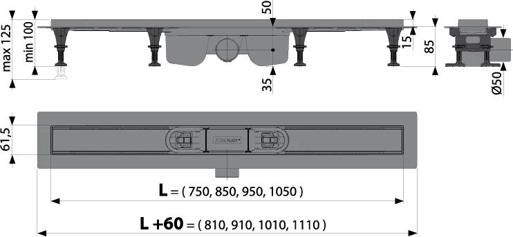 Rigola dus faiantabila iesire laterala 1050 mm Alcadrain APZ12-1050 1050 mm
