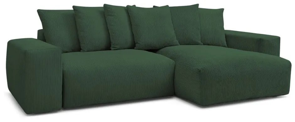 Colțar verde extensibil/cu spațiu de depozitare cu tapițerie din catifea reiată Voltaire – Bobochic Paris