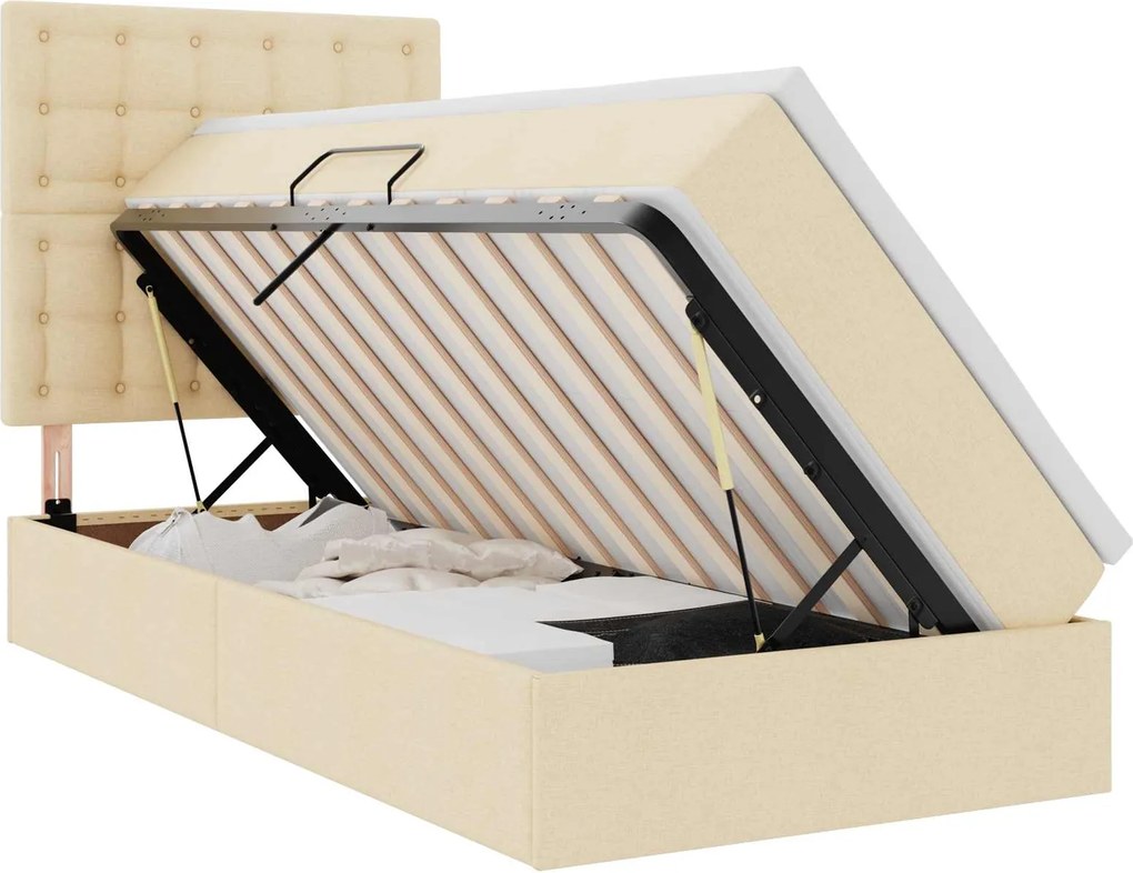 vidaXL Pat cu saltea și LED cu saltea Creme 90 x 190 cm Poliester